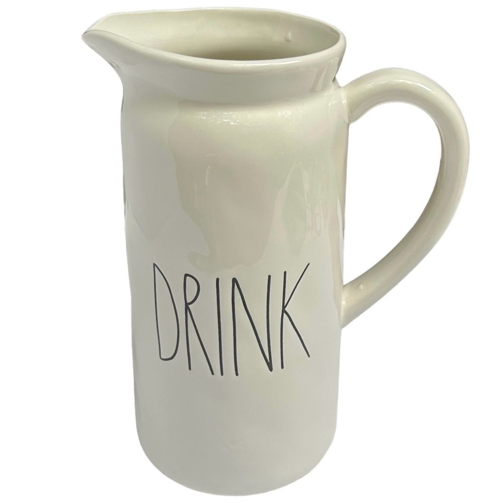Rae Dunn DRINK Pitcher Creamy White Black Large Letters Dimples NWT 2017 OG